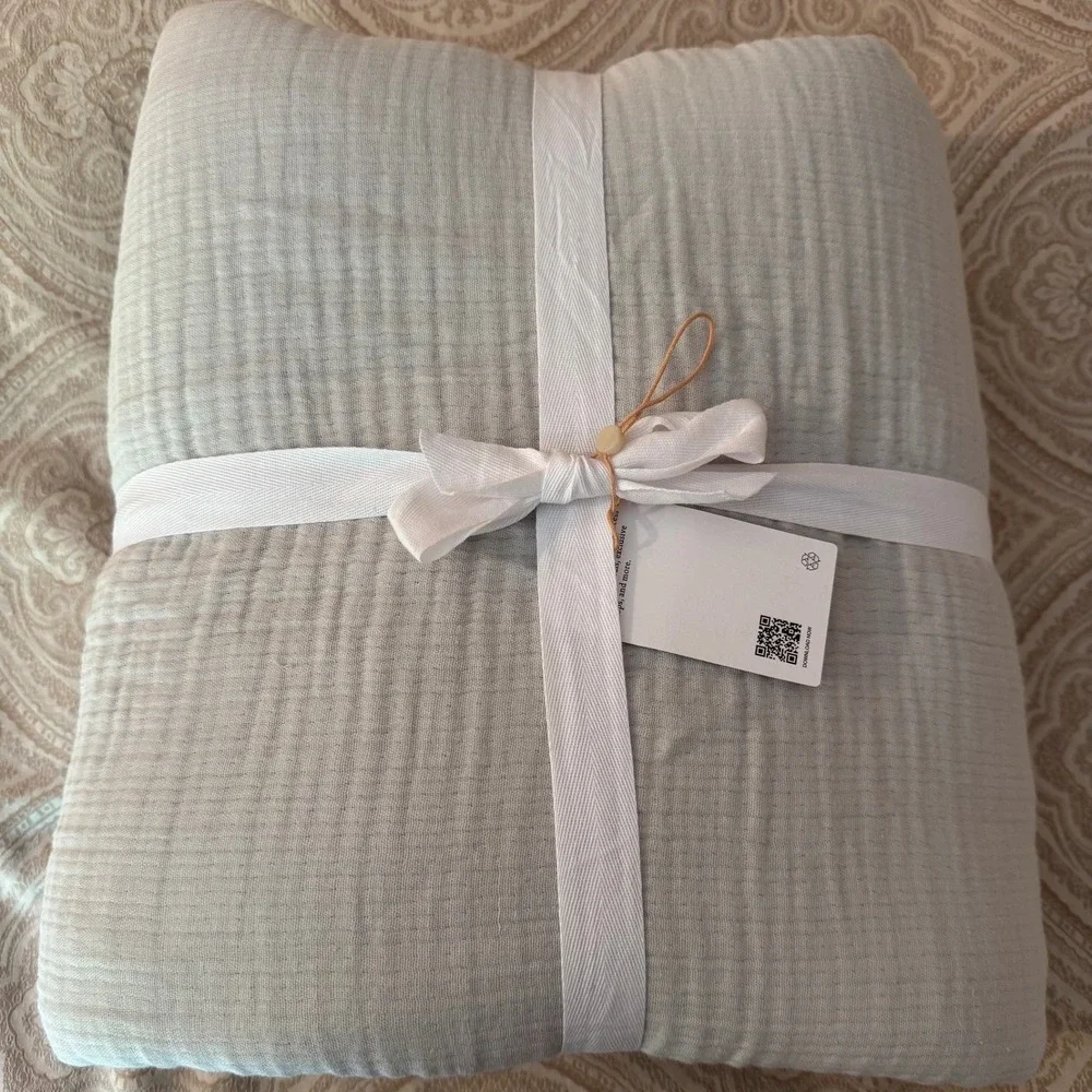 Quince Organic Cotton Airy Gauzy Duvet Cover Set Mist Twin‎ with Standard Sham